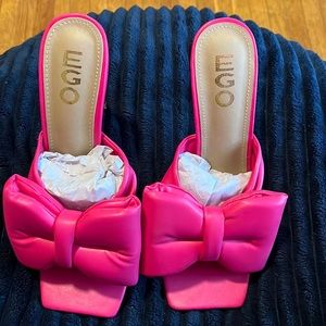 Ego Royal mule size 10; hot pink; large bow over toes; peep toe BNWB